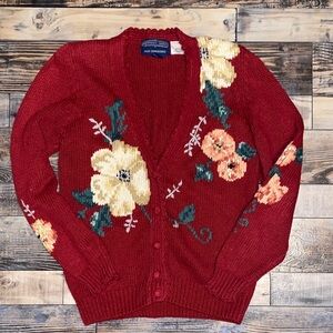 Vintage 90’s Hand embroidered Linen blend Floral Knit Cardigan